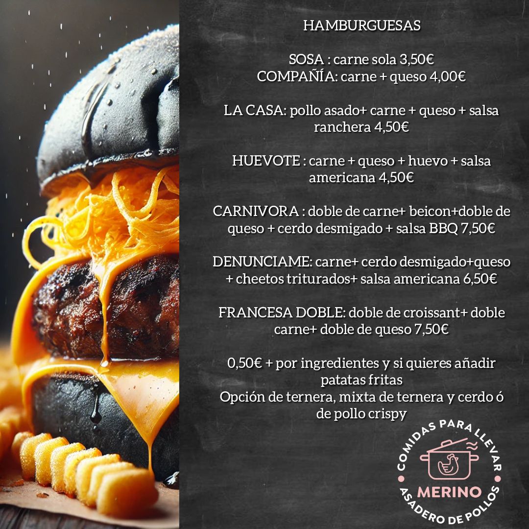 Carta de Comidas para llevar - Asadero Merino en Totana