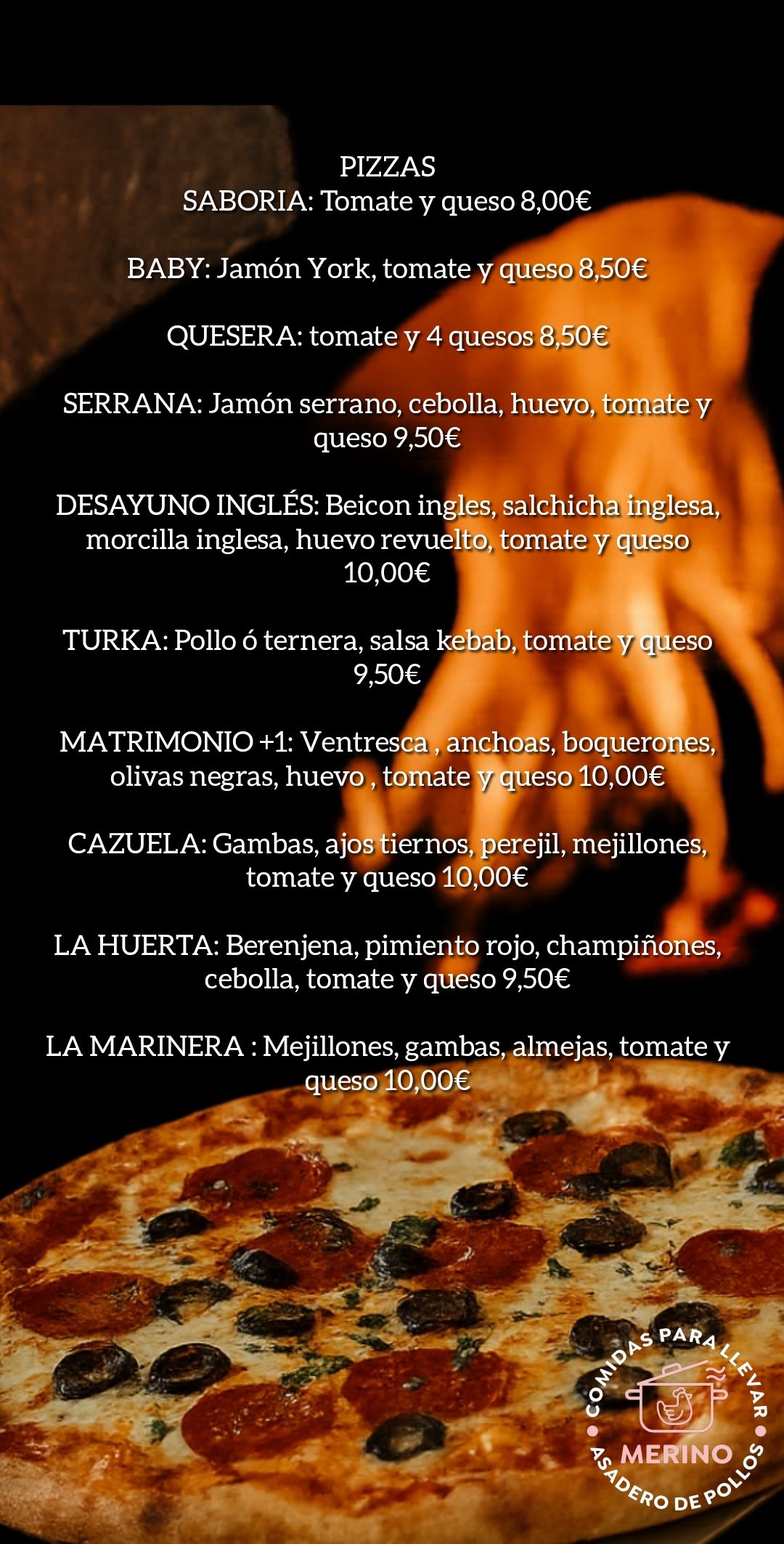 Carta de Comidas para llevar - Asadero Merino en Totana