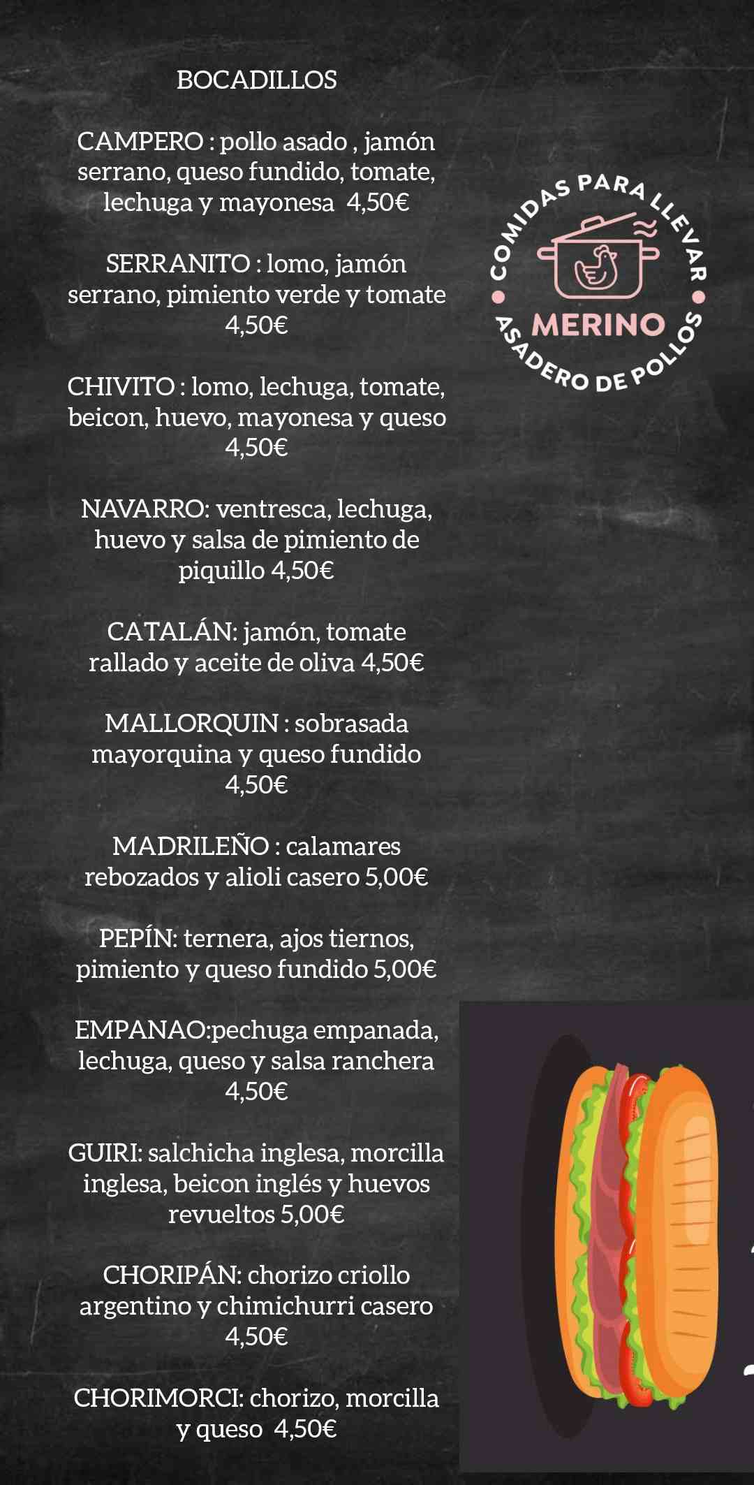 Menu diario de Comidas para llevar - Asadero Merino en Totana