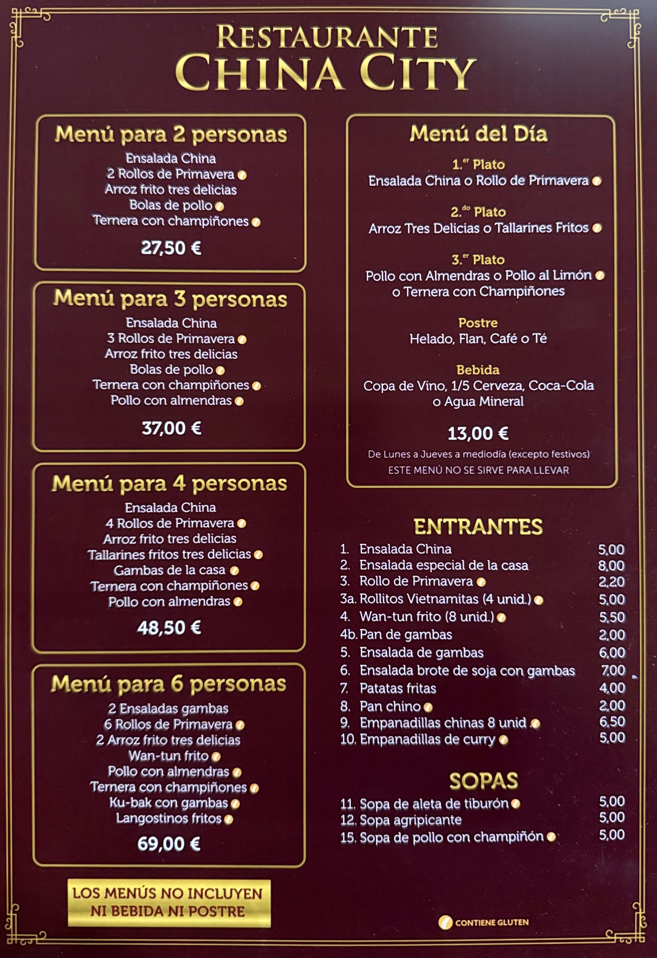 Carta de China City en Totana