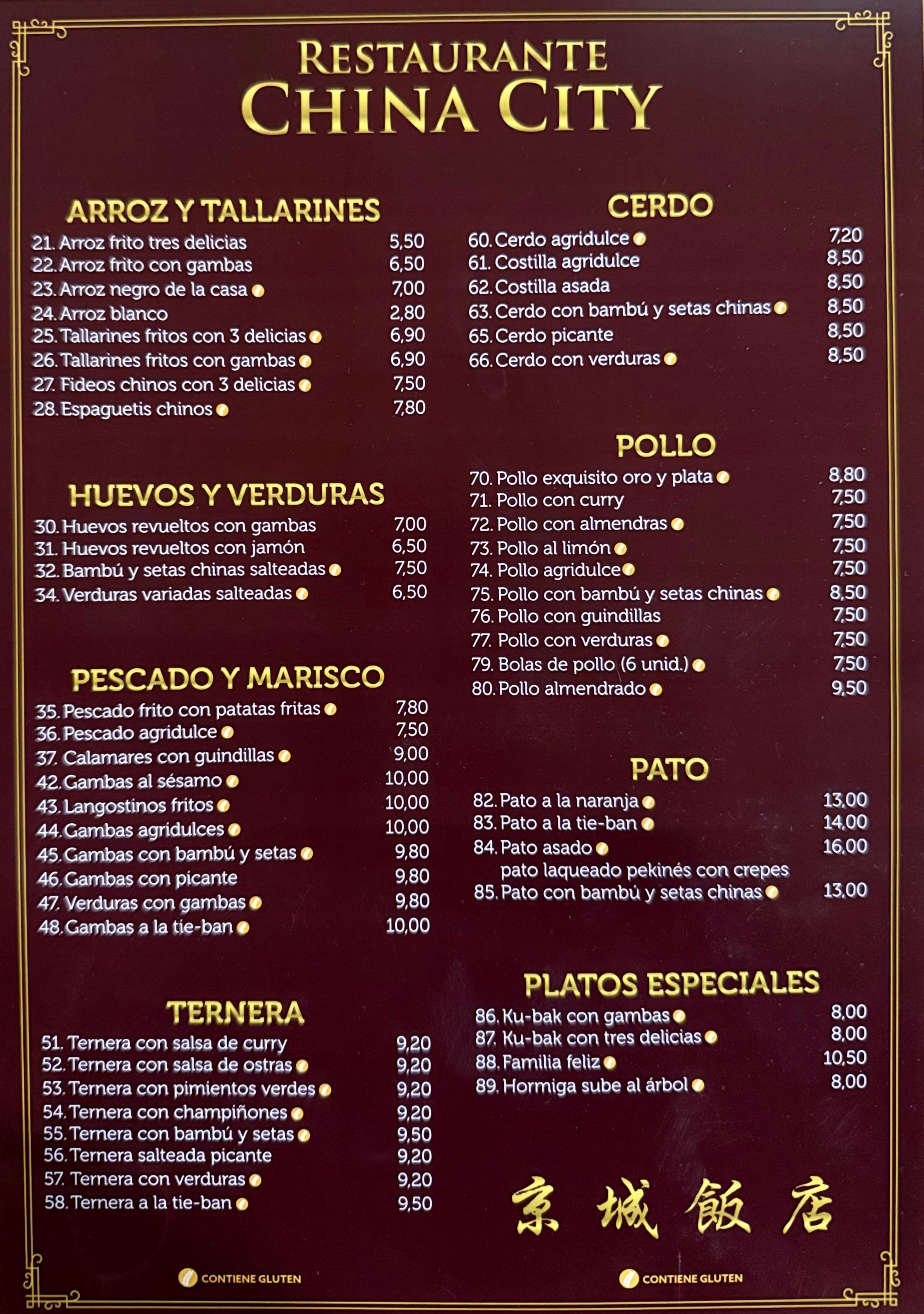 Carta de China City en Totana