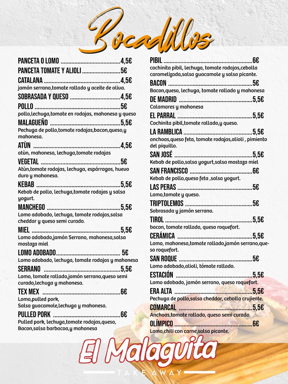 Carta de El Malaguita en Totana