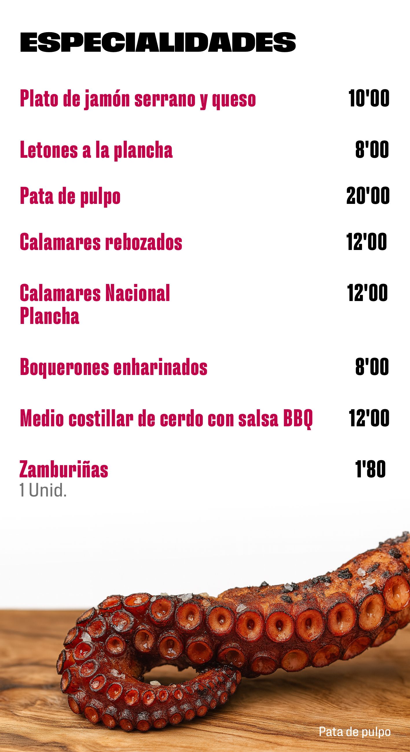 Carta de Café-Bar Gran Parada en Totana