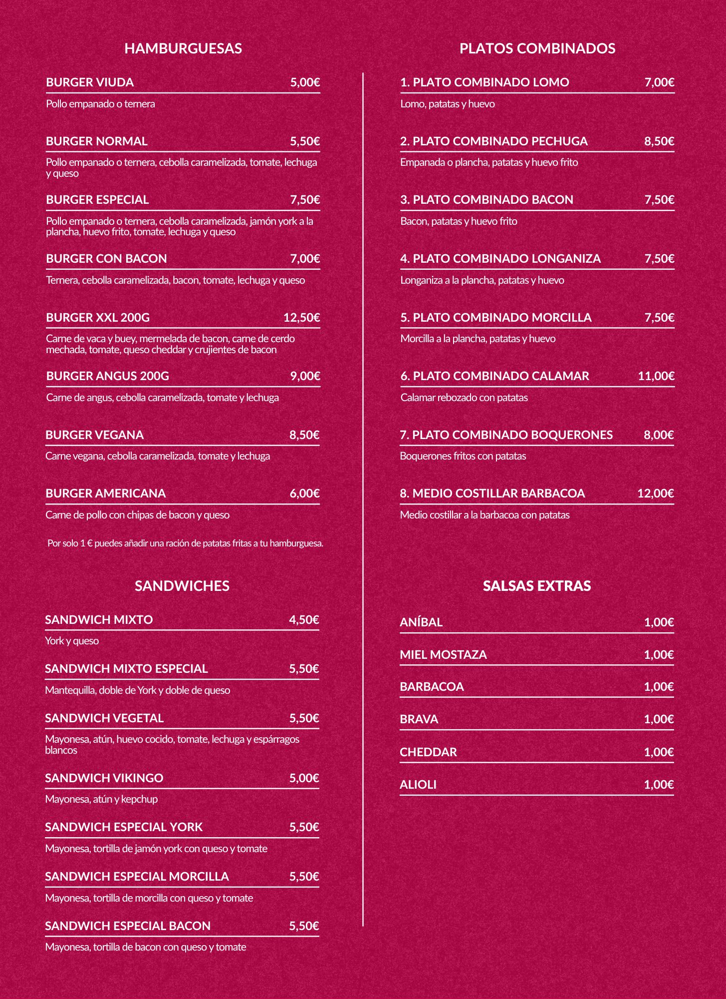 Carta de Café-Bar Gran Parada