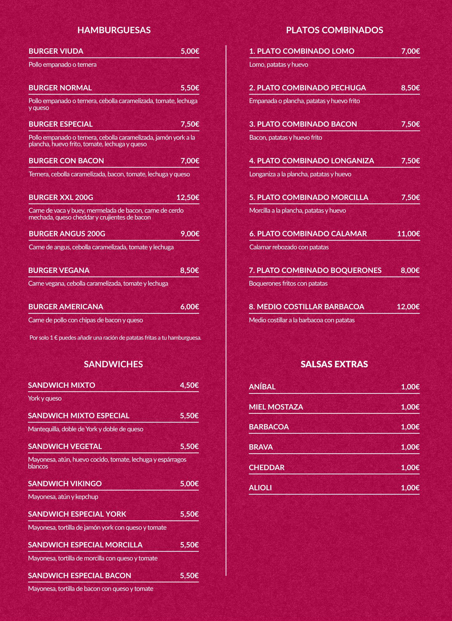 Carta de Café-Bar Gran Parada