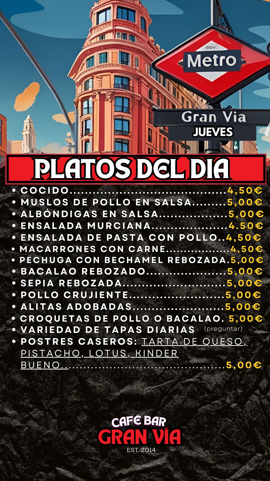 Menu diario de BGV | Gran Via en Totana