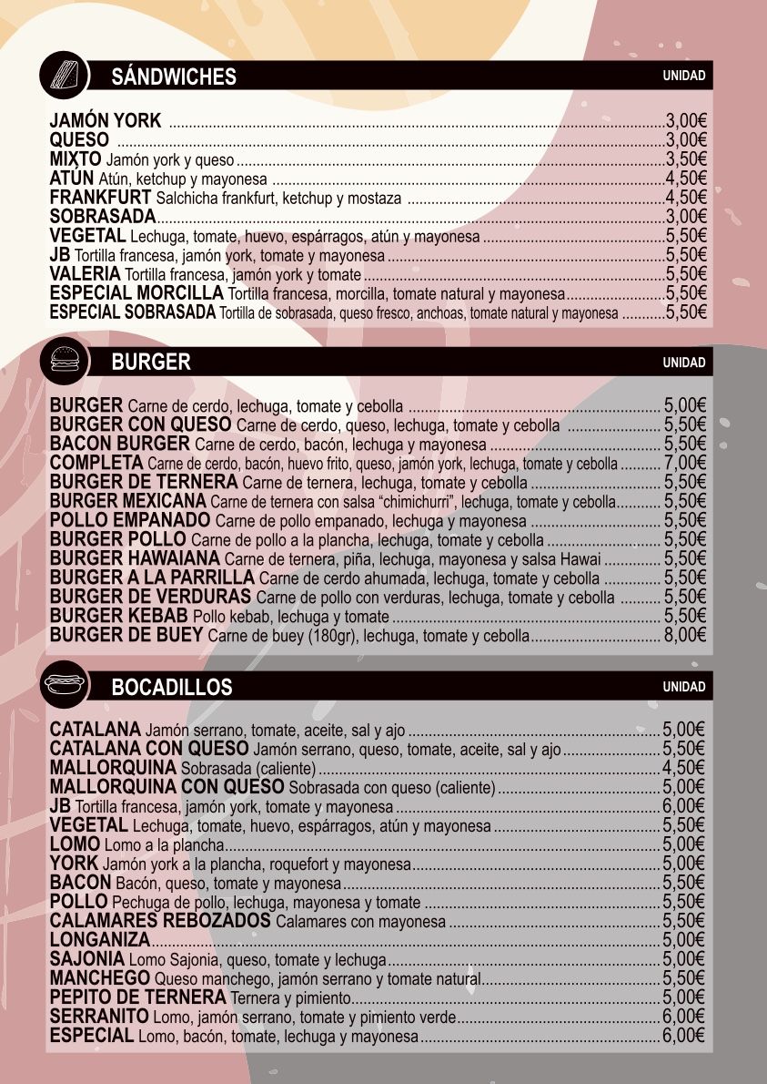 Carta de Pizzería - Burger J&B