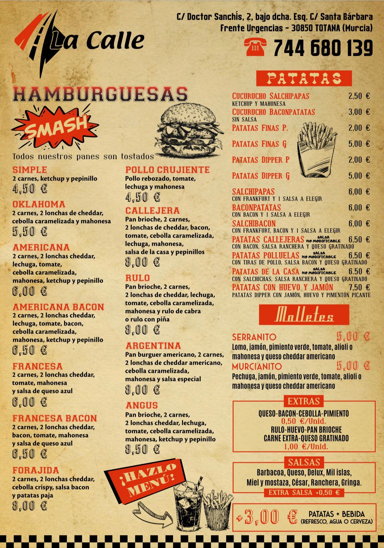 Carta de La Calle Bocateria en Totana