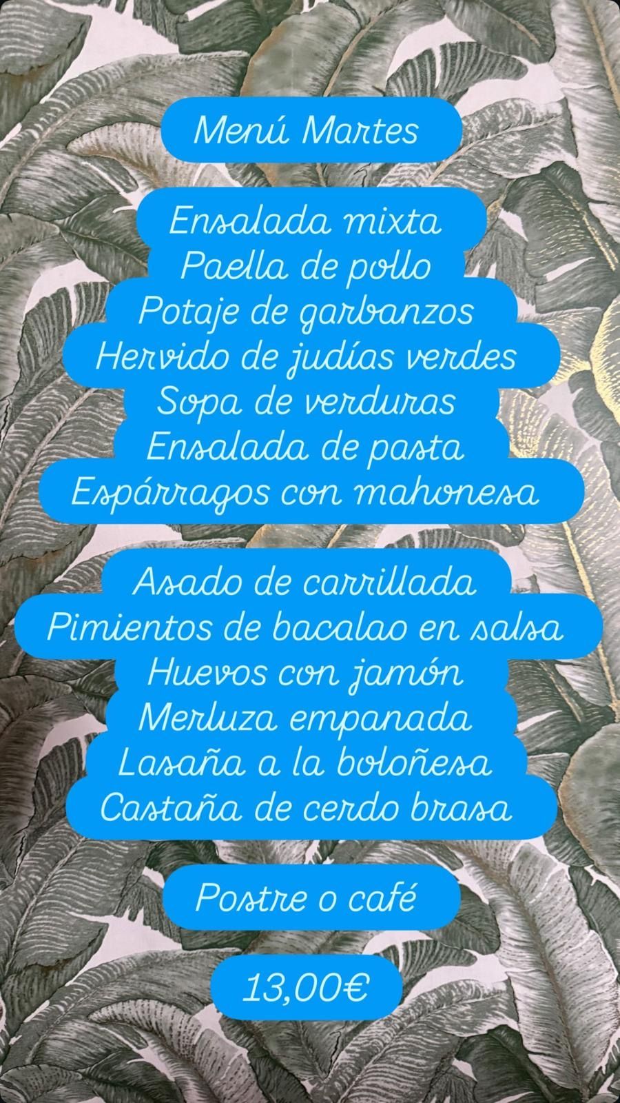Menu diario de Restaurante La Lumbre en Totana