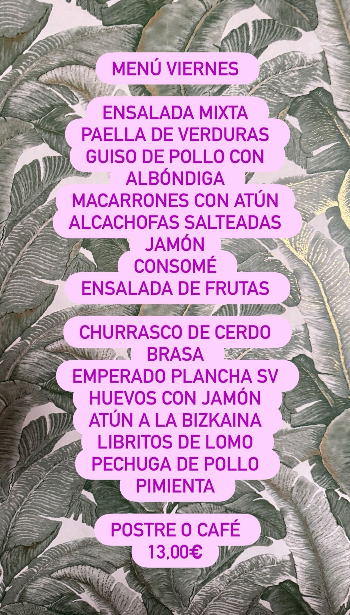 Menu diario de Restaurante La Lumbre en Totana