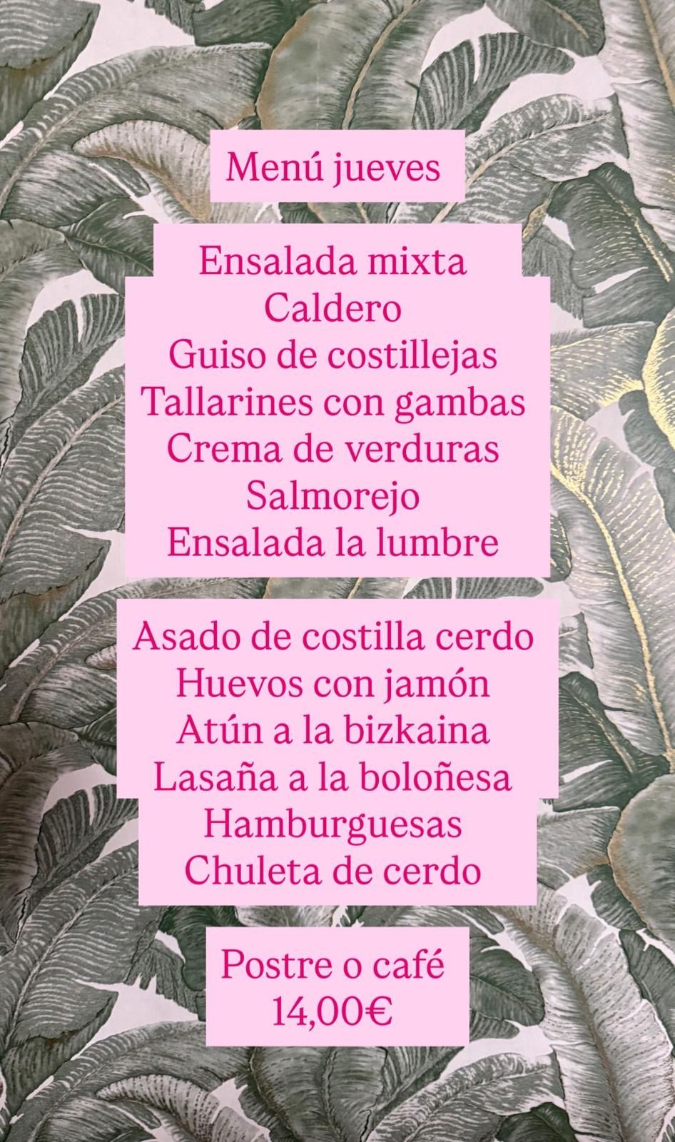 Menú del día de Restaurante La Lumbre en Totana