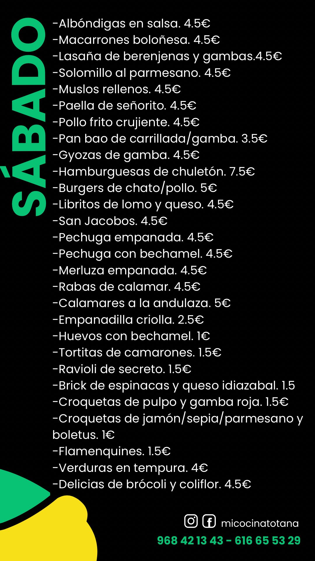 Menu diario de Mi Cocina en Totana