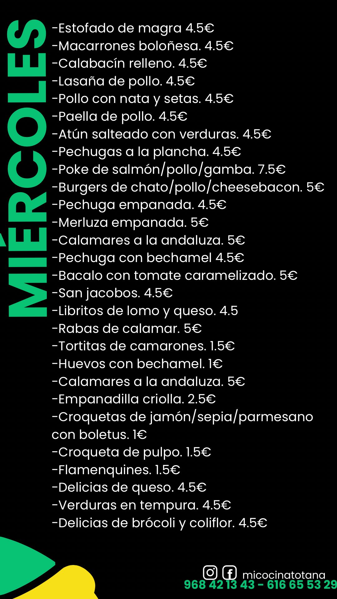 Menu diario de Mi Cocina en Totana