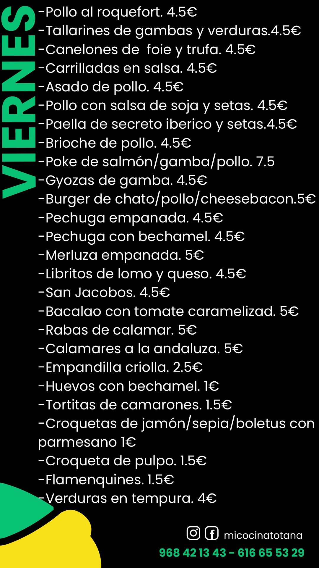 Menú del día de Mi Cocina en Totana