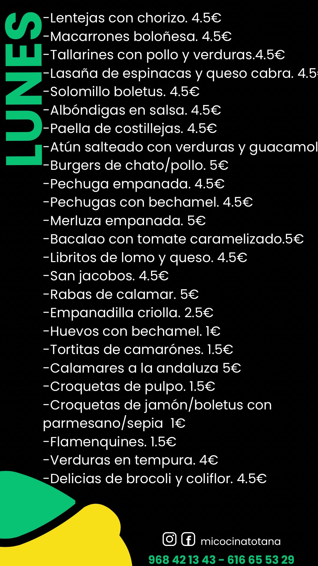 Menú del día de Mi Cocina en Totana