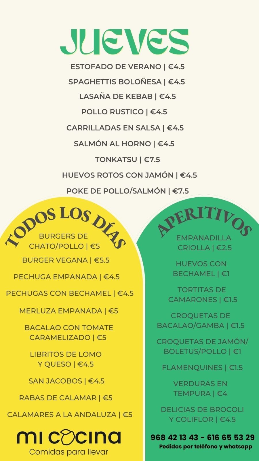Menú del día de Mi Cocina en Totana