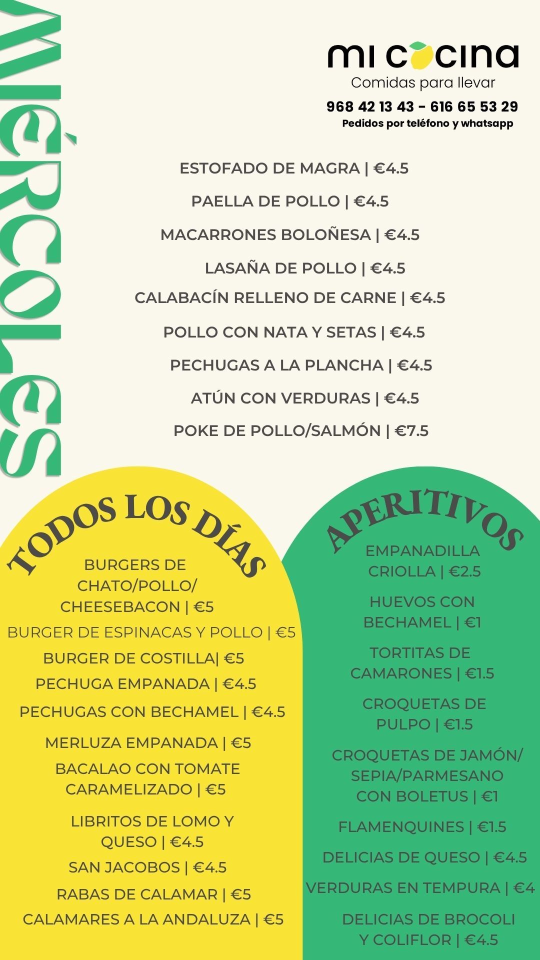 Menú del día de Mi Cocina en Totana