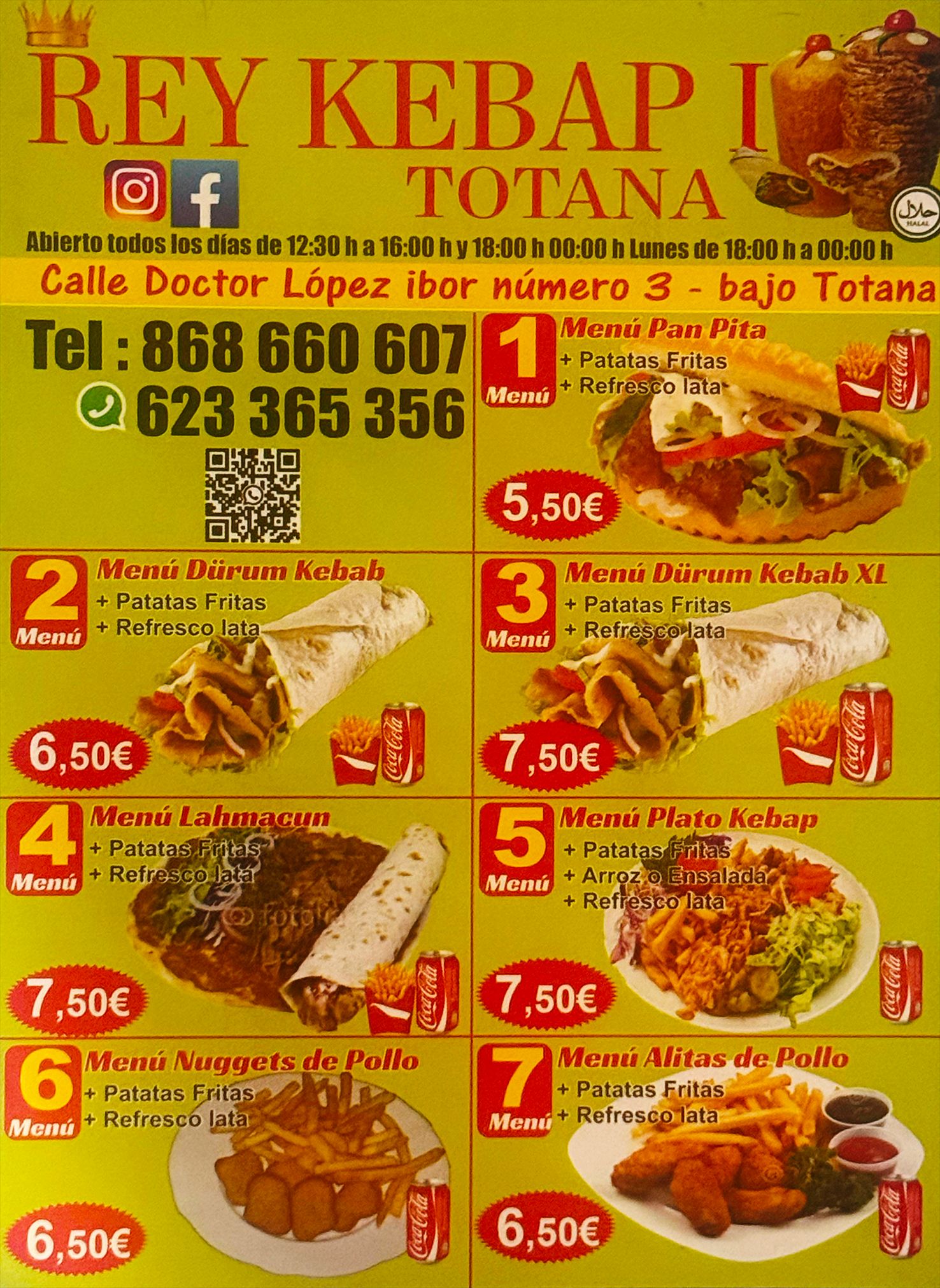 Carta de Rey Kebap en Totana