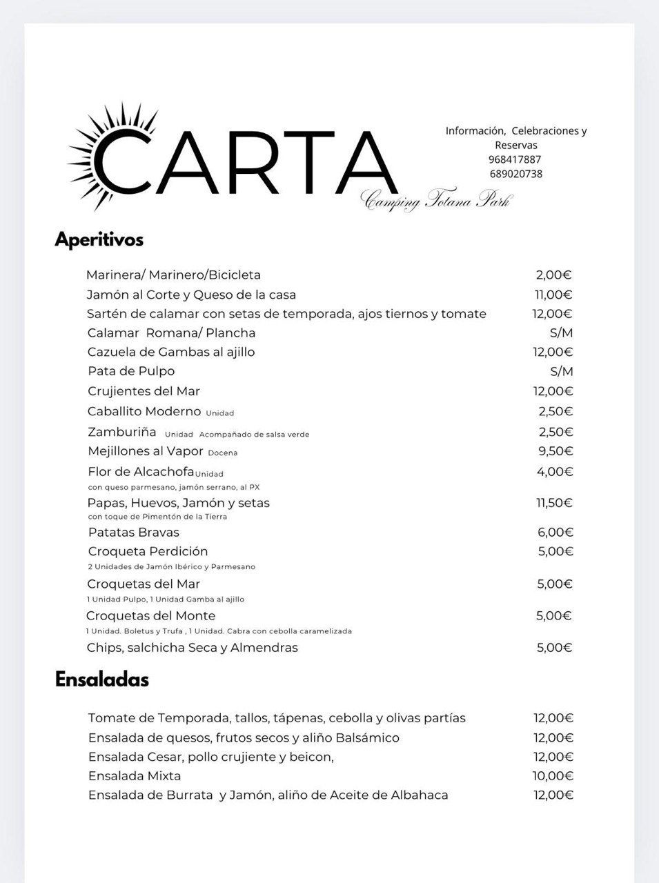 Carta de Camping Totana