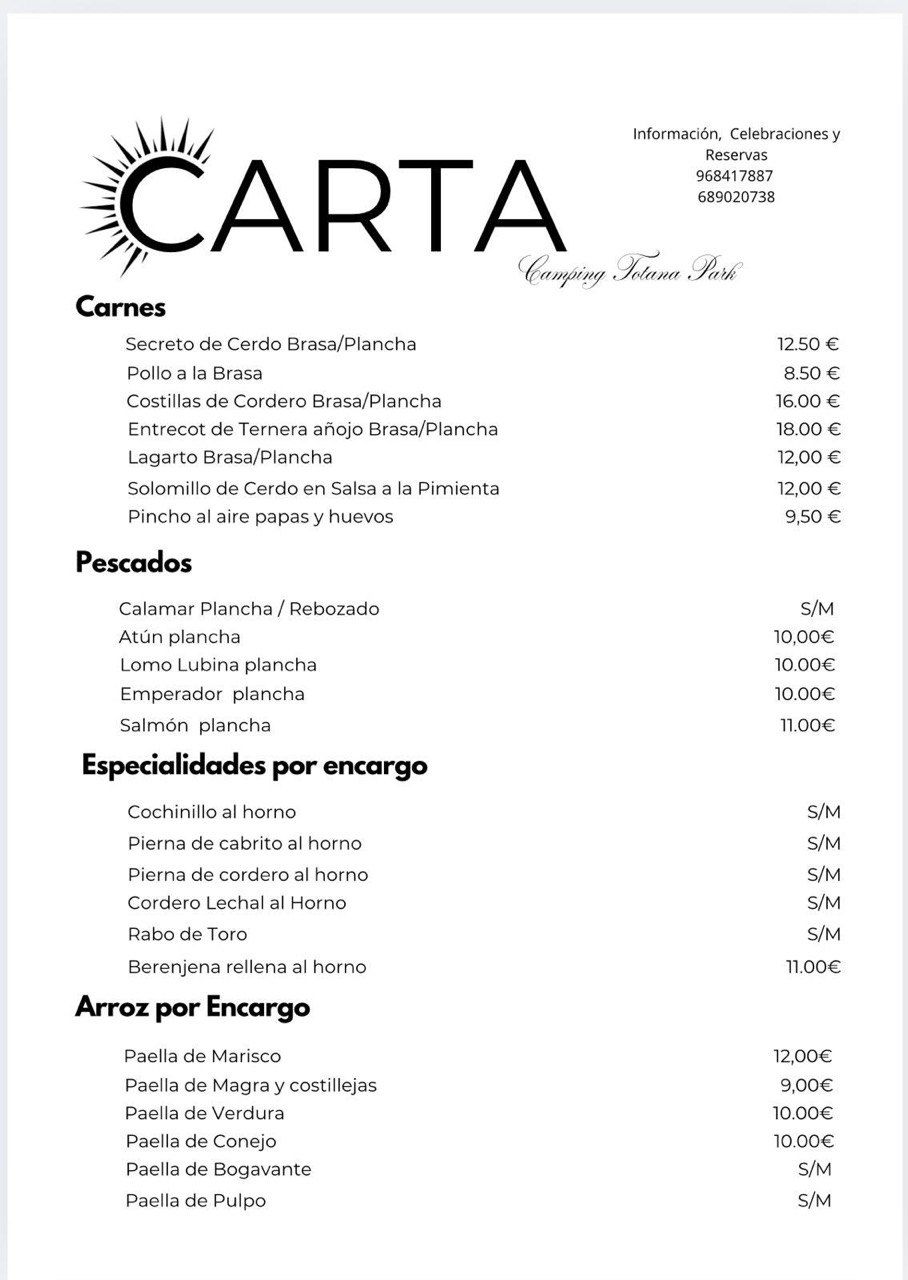 Carta de Camping Totana