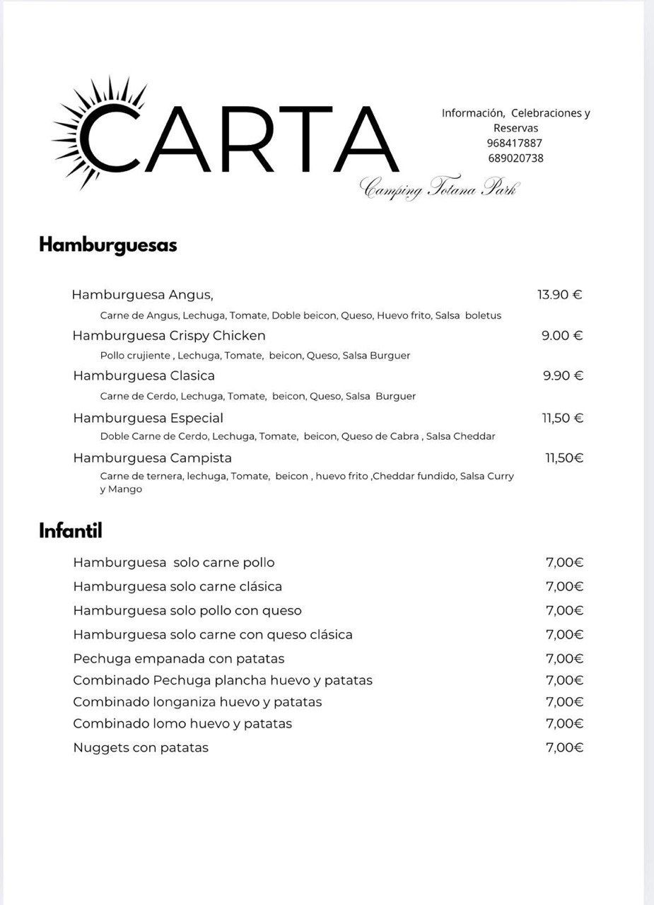 Carta de Camping Totana